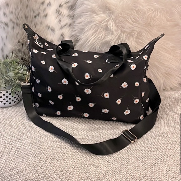 Alice + Olivia Black Daisy Floral Nylon Overnight Travel Duffel Tote Bag - Picture 6 of 15
